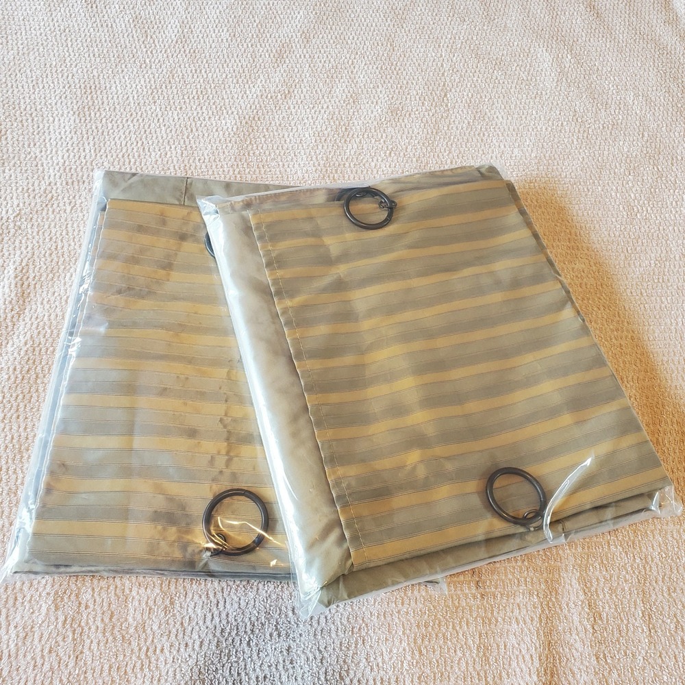 Waverly Curtain 2 Panels Made In Turkey Set Of 2 Gold Color Striped Top 86x50"‎